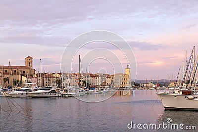 The row of moored yachts in the seaside town, Old port marina of La Ciotat, Provence, Southern France Editorial Stock Photo